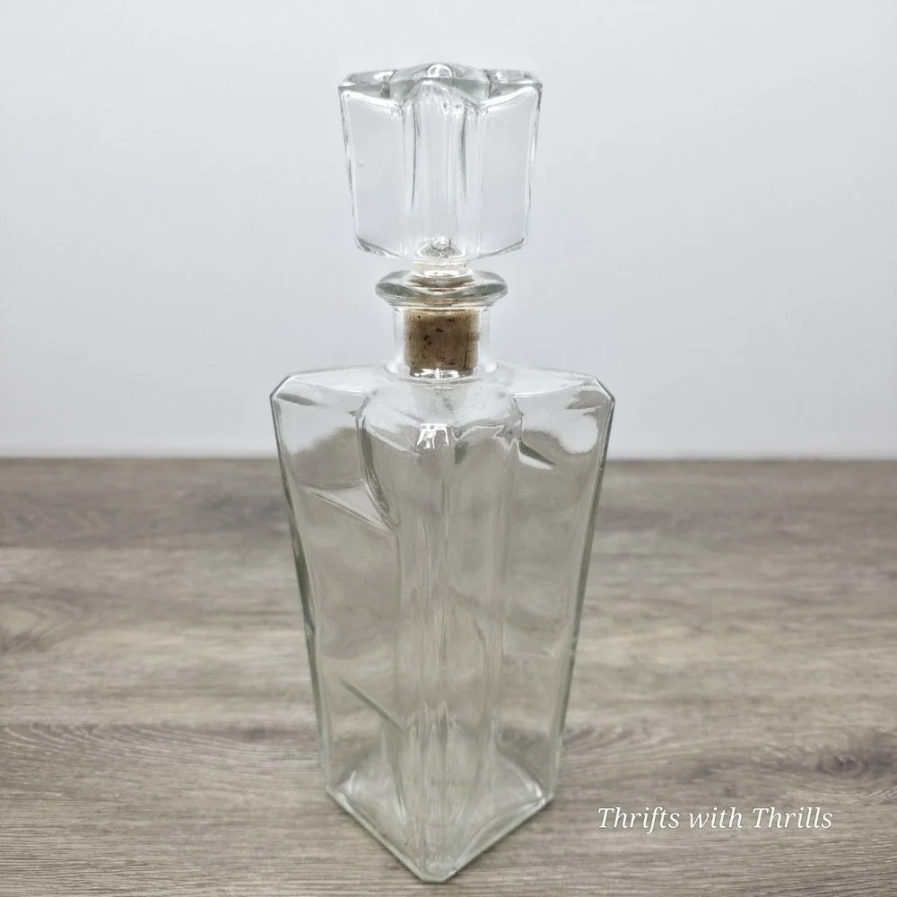 Vintage Clear Glass Whiskey Decanter with Corked Stopper Liquor Bottle Alcohol